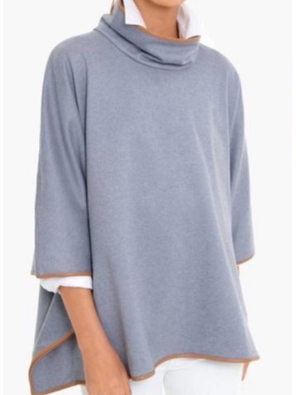 Tuckernuck Piper Poncho Slate Blue Gray Funnel Neck Trim OS